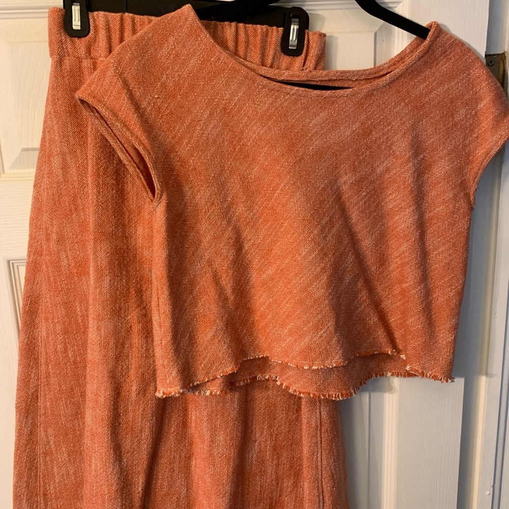 Vintage Two Piece Matching Handmade Orange Crop Top/Skirt Set